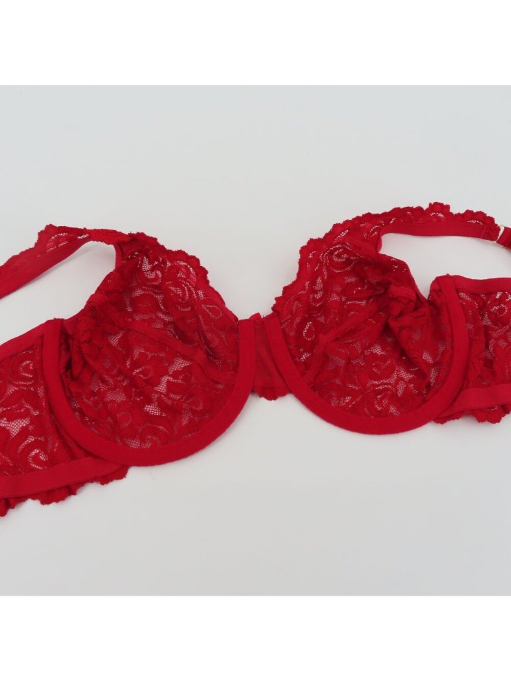 Secret Treasures 38D Bra Rhinestone Sheer Solid Red Lace Mesh Underwire Unlined - Picture 8 of 15